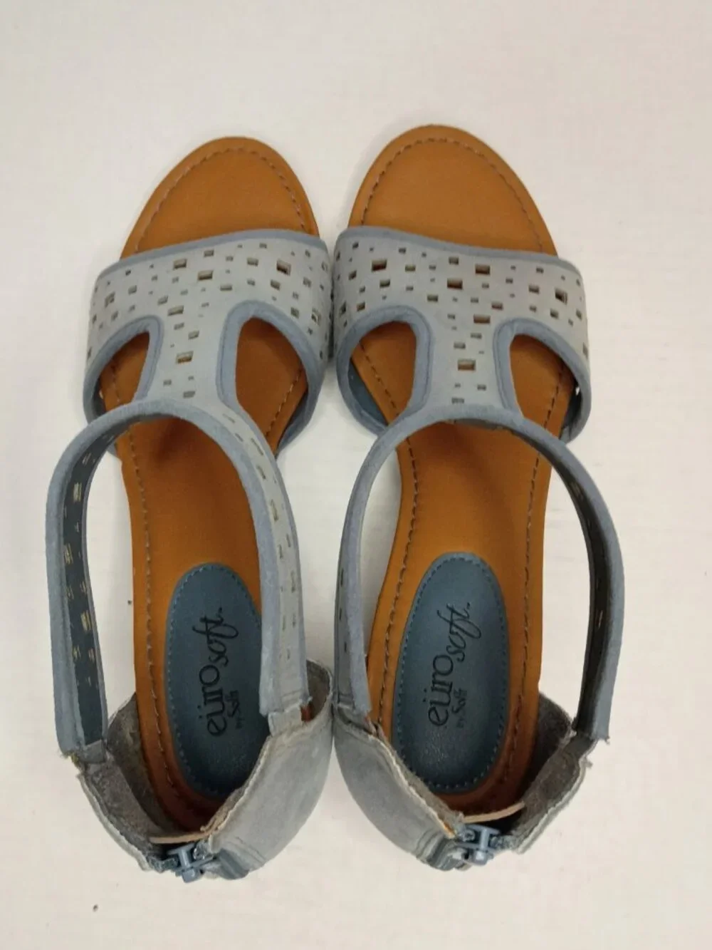 Eurosoft by Sofft Mesa Blue Laser Cut Wedge Sandals Women's Size 11